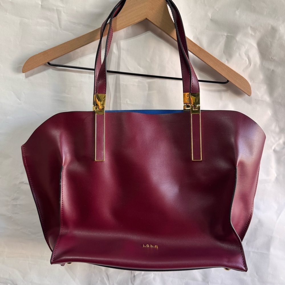 Lodis // maroon leather tote purse with removable liner
